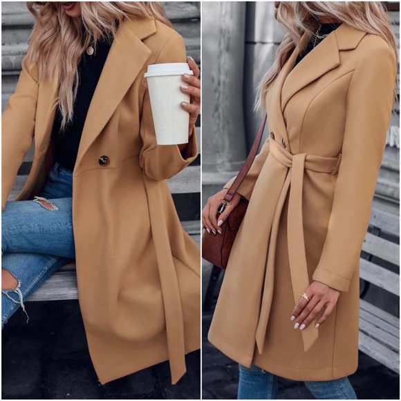 Classic Button Belted Minimalist  Coat Jacket - Picture 1 of 7